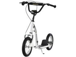 Scooter Infantil 12 Polegadas (guidão Ajustável, Freio de Mão, Rodas Grandes, Metal, Branco, 5+ Anos)