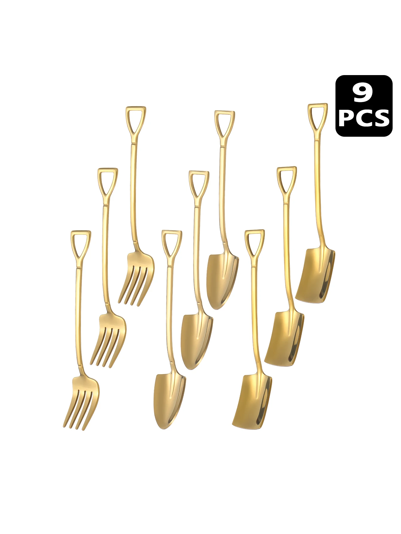 Conjunto De 9 Peças Douradas Com Garfo E Colher De Sobremesa Em Aço Inoxidável, Colher Para Sorvete E Garfo Para Frutas.