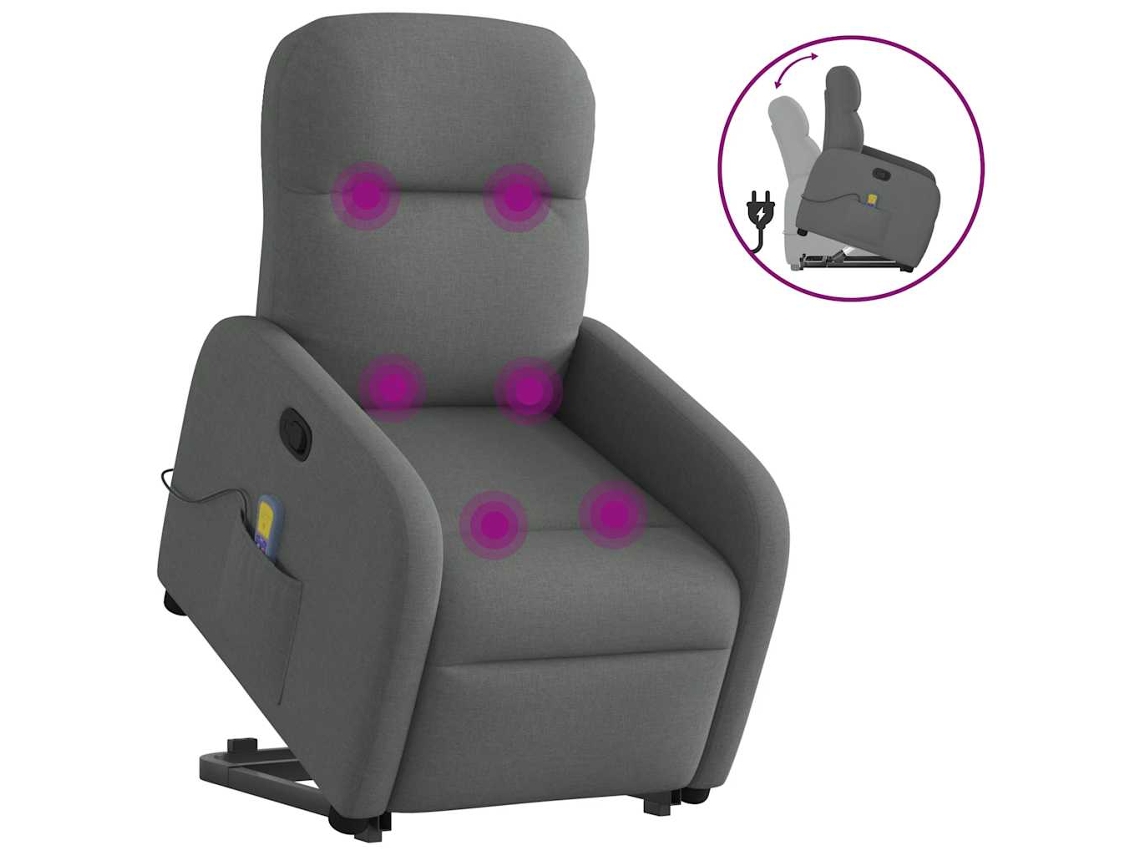 Vidaxl Poltrona Elevatória De Massagens Tecido Cinzento-escuro
