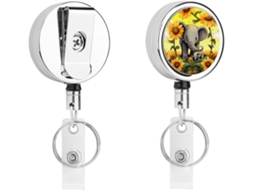 Porta Crachá Retrátil Com Mosquetão, Presilha para Cinto e Anel Chaveiro Cartões de Identificação com Estampa Floral