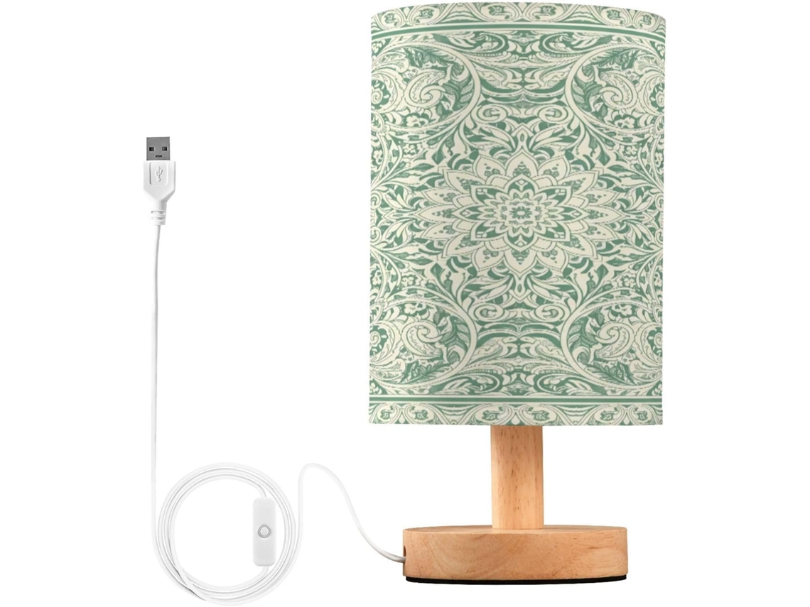 Abajur De Cabeceira Com Estampa Étnica Para Quarto, Luminária De Cabeceira Led, Luminária De Leitura Com Portas Usb E