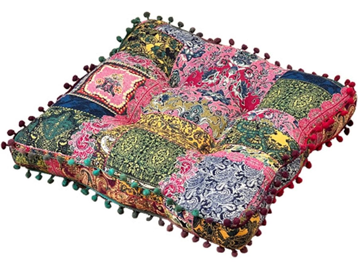 Almofada Para Cadeira De Jantar Estilo Boêmio, 40x40 Cm, Com Pompons Macia E Confortável, Com Estampa Floral Quadrada