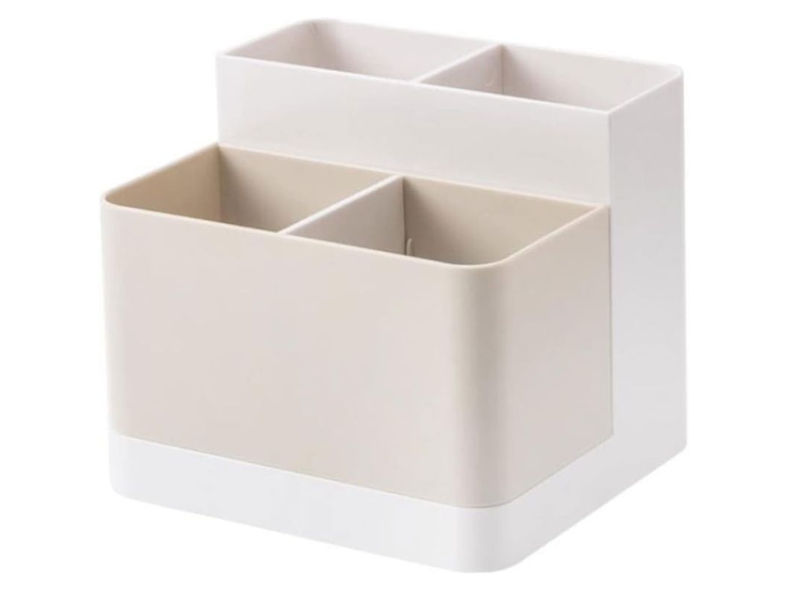 Caja De Armazenamento Multifuncional De Plástico Com 4 Compartimentos Para Cosméticos E Utensílios De Escritório Cor Albricoque