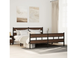 Vidaxl Estrutura Cama Sem Colchão 193x203 Cm Metal Carvalho Castanho