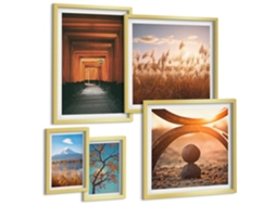 Galeria De Pinturas Murais Peônias Rosa, Geométrico Moldura Dourada Quadros Para O Escritório Espelharte (conjunto De 5 Imagens)