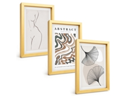 Galeria De Pinturas Muraispadrões E Formas Abstratas Boho Moldura Dourada Fotos Para O Escritório Espelharte (3 Peças 20x30 Cm)