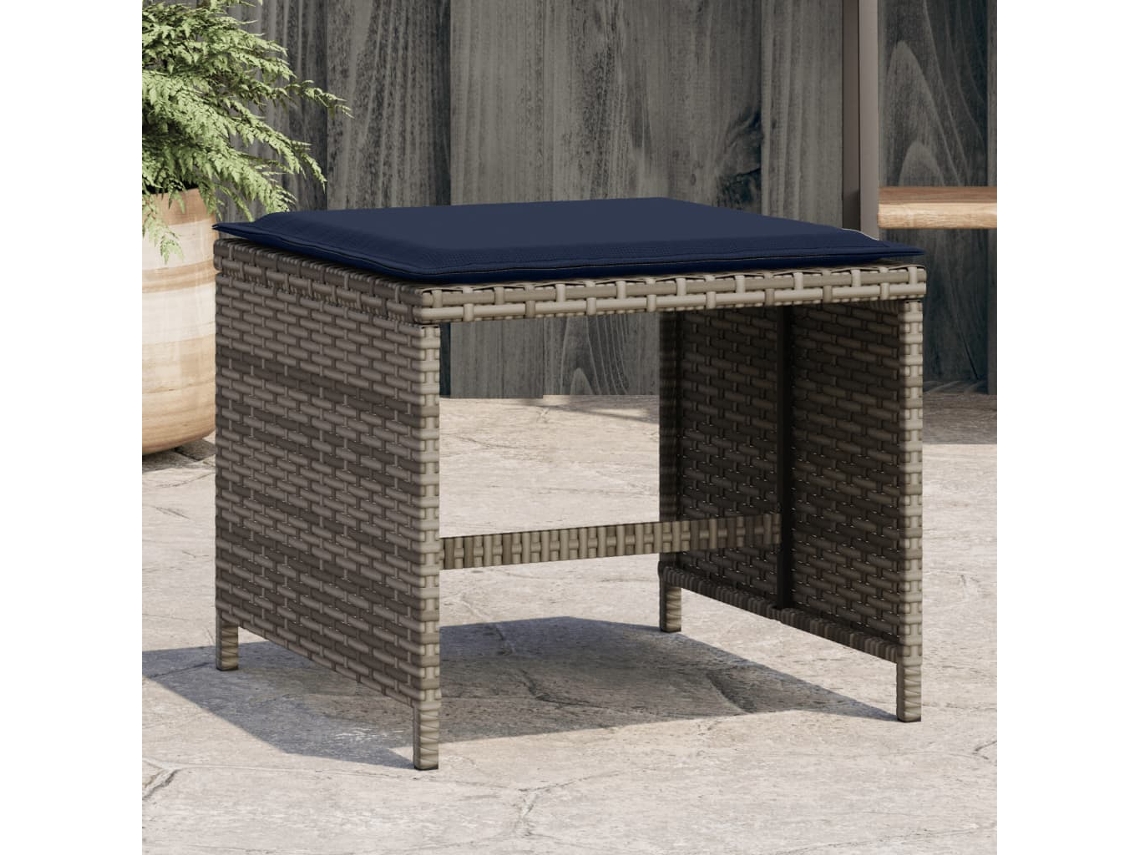 Vidaxl Bancos Jardim Com Almofadões 4 Pcs 40x40x35 Cm Vime Pe Cinzento