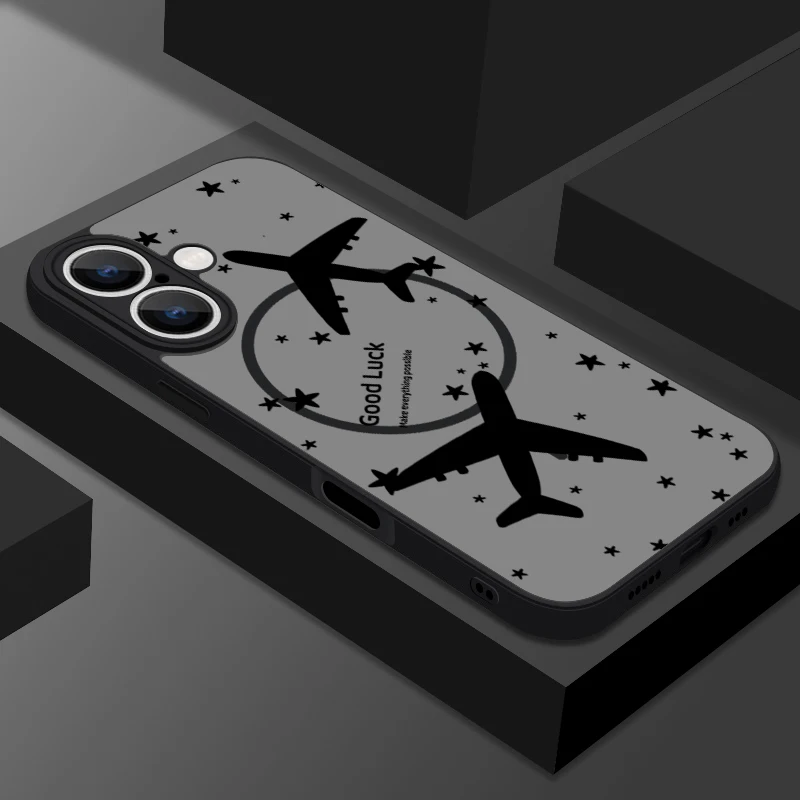 (a803) Capa Magnética Para Iphone 16 Com Estampa De Pontos Turísticos De Avião.