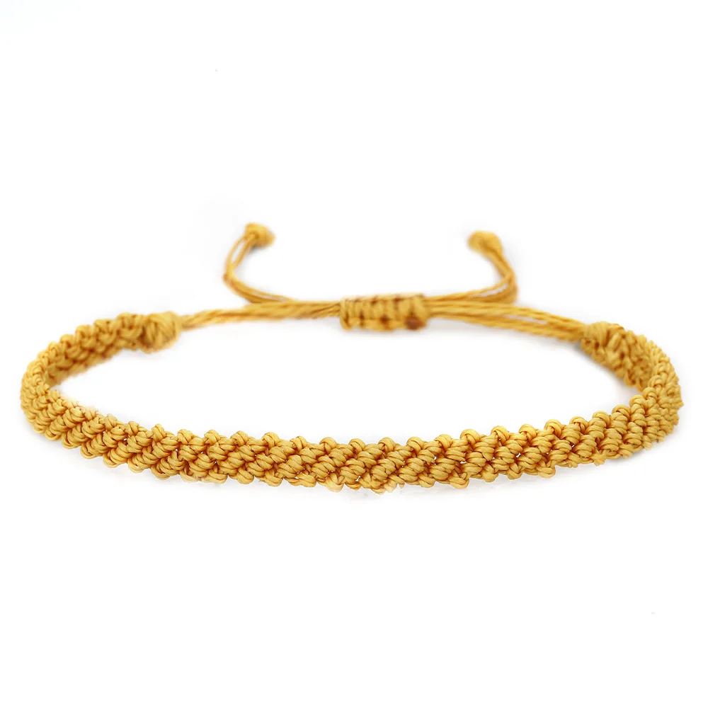 Pulseira Ajustável Tecida À Mão, Pulseira de Corda Trançada Simples em Cor Sólida MDUG (cúrcuma)