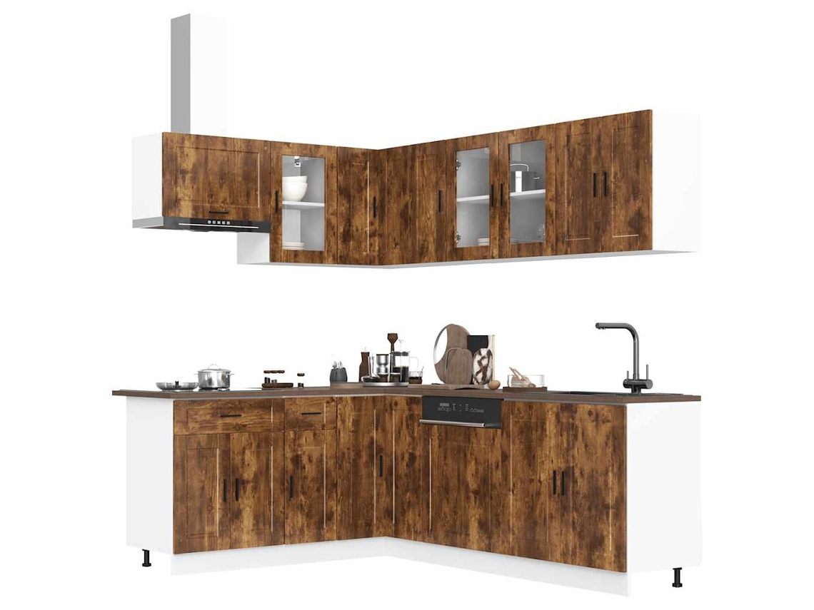 Vidaxl 11 Peças Armário De Cozinha Conjunto Porto Carvalho Fumado