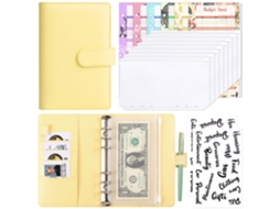 Macaron Loose Leaf Budget Journal With Removable Cover Yellow, 8-zipper Pouches, 12-budget Cards, 2-english Stickers