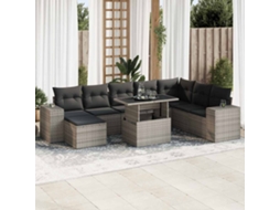 Vidaxl 9 Pcs Conjunto Sofás P/ Jardim com Almofadões Vime Pe Cinzento
