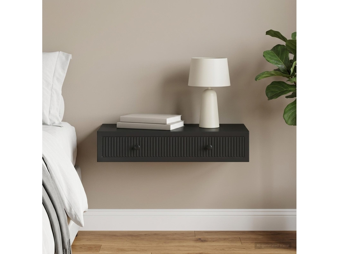 Vidaxl Mesa Lateral De Parede Preto 87,5 X 34,5 X 17 Cm