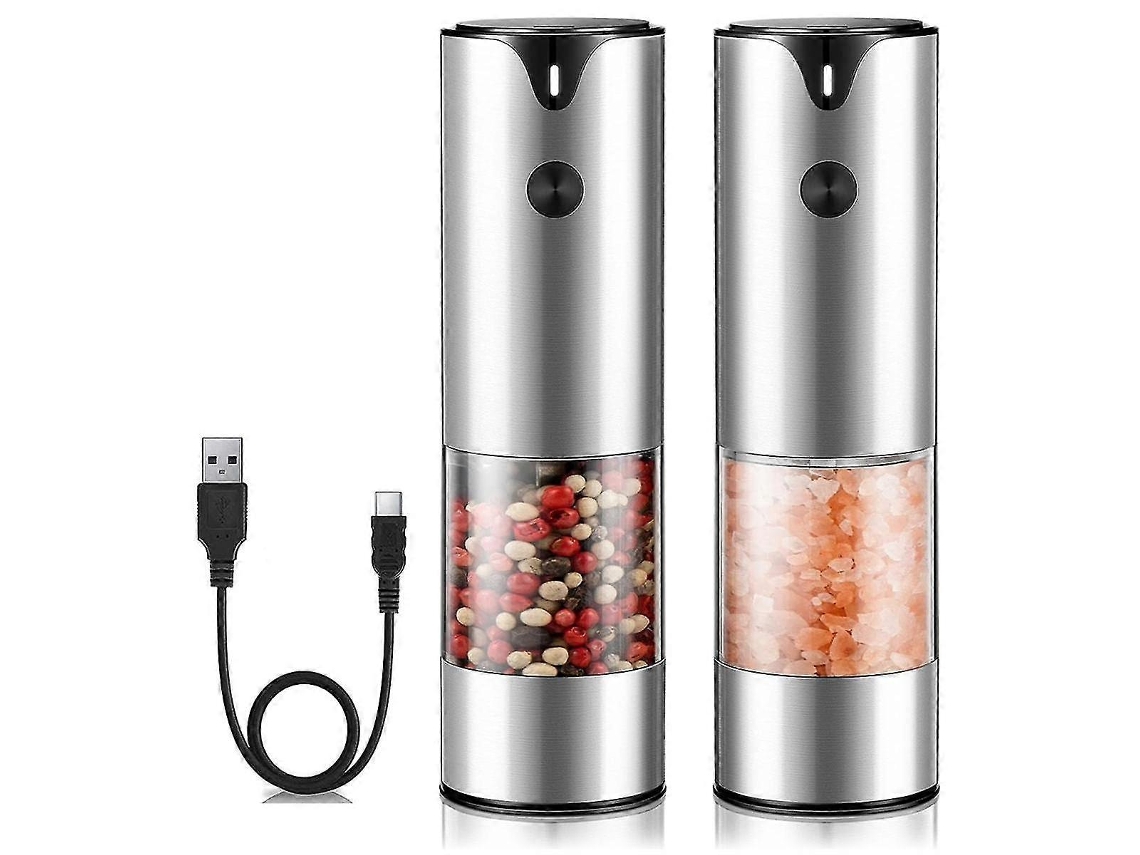 Set de Molinillos Eléctricos Recargáveis para Sal e Pimenta com Ajuste de Grossura e Luz Led de Calor Plata