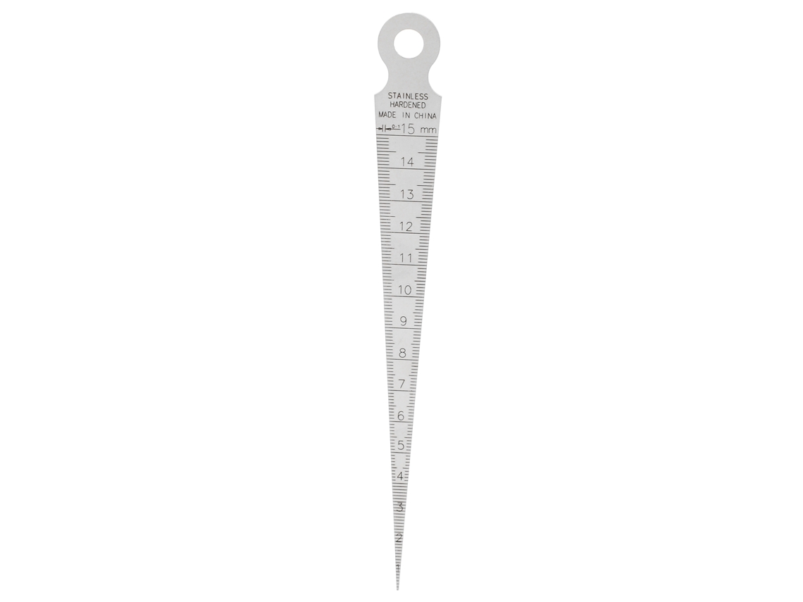 Calibre cônico de 1 a 15 mm em aço inoxidável CB02 para inspeção de furos com medidas métricas/imperiais