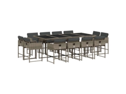 Conjunto de 13 Jantar para Jardim com Almofadões Vime Pe Cinzento MAISON EXCLUSIVE