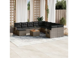 Vidaxl 12 Pcs Conjunto De Sofás Jardim C/ Almofadões Vime Pe Cinzento