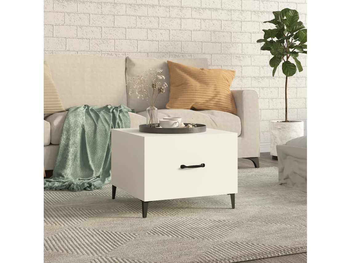 Vidaxl Mesa De Centro Com Pernas De Metal 50x50x40 Cm Branco