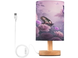 Abajur De Cabeceira Led Em Formato Borboleta Para Quarto, Luminária De Leitura Com Portas Usb E Cúpula Tecido Para Sala
