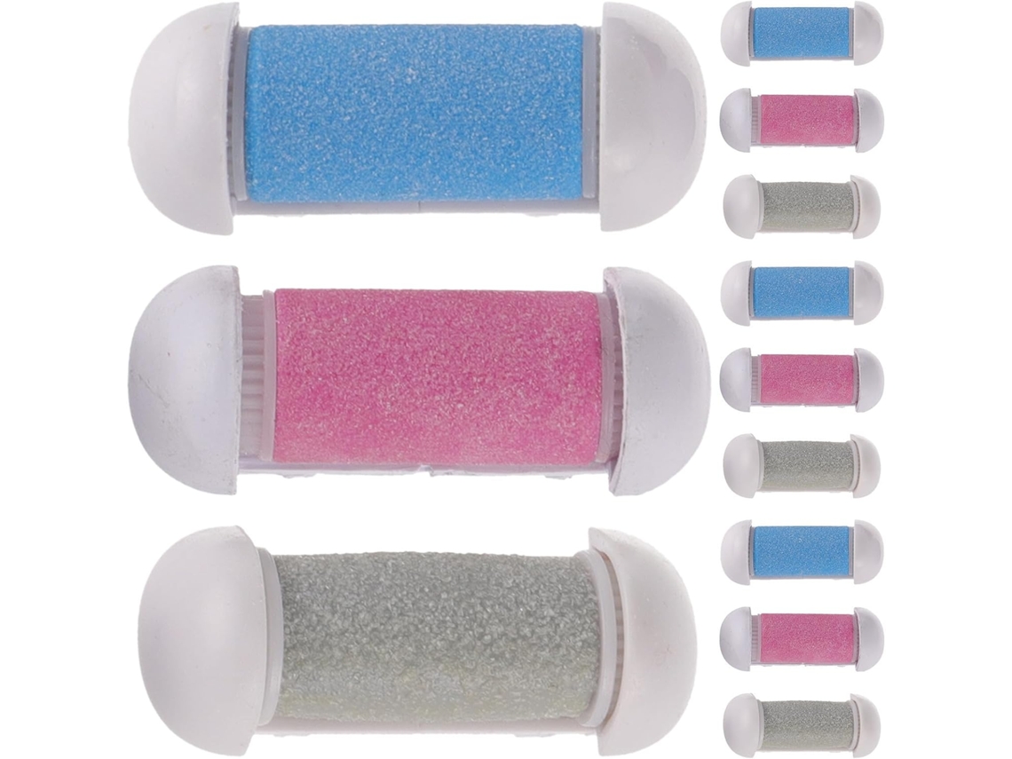 Kit com 12 cabeças de rolo Lixa para reposicionamento dos pés e peças para pedicure.