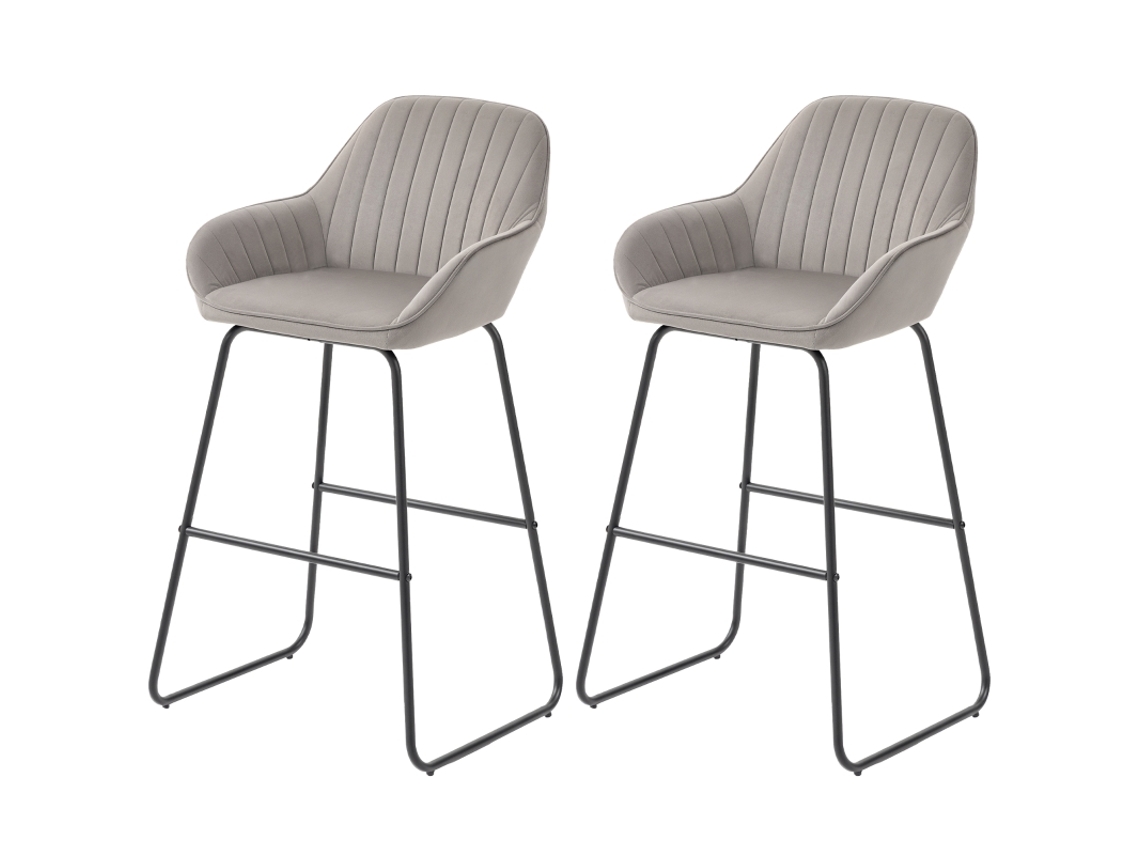 Conjunto 2 Banquetas Bar Tecido Espuma Pés Metal Cinza