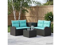 Vidaxl Conjunto De Sofás 6 Unid. Preto E Azul Rattan Poliéster E Aço