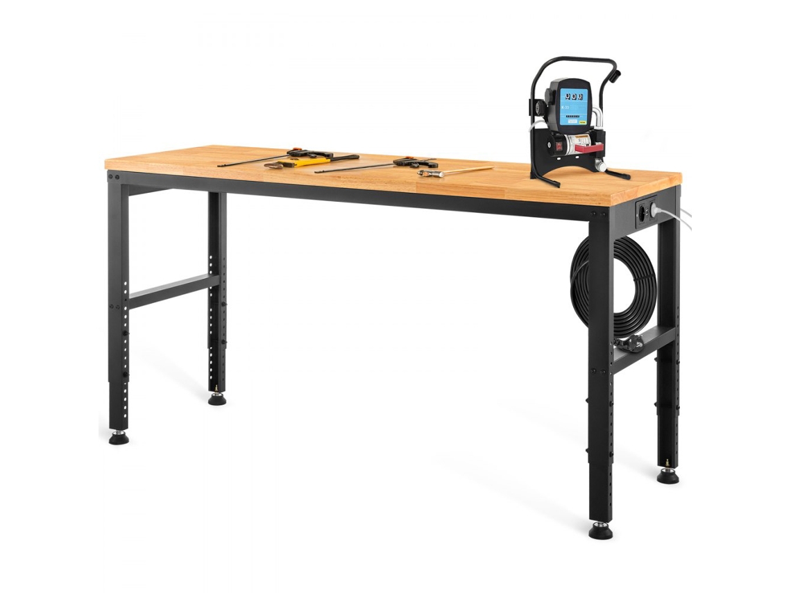 Bancada De Trabalho Industrial 183x64cm Madeira E Aço Com Altura Ajustável Tekmaquinas