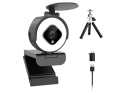 Webcam 1080p Câmera de Computador 60fps com Microfone e Luz Circular Webcam Hd Câmera de Transmissão com Foco Automático Preta USHION