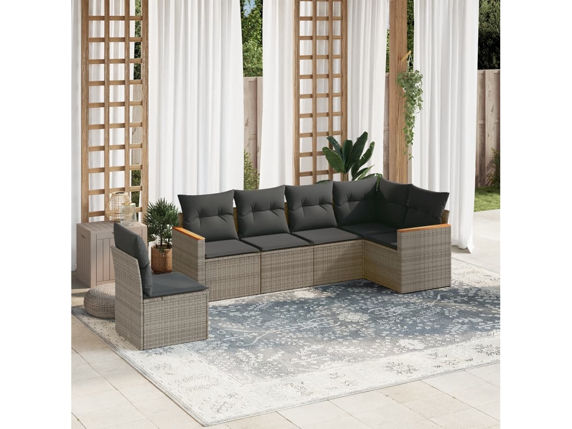 Vidaxl 6 Pcs Conjunto Sofás De Jardim Com Almofadões Vime Cinzento