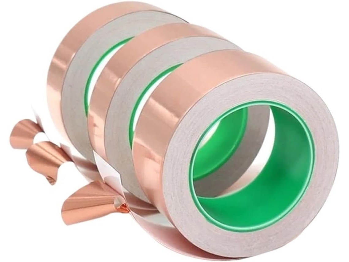 1 Rolo De 20m Fita Folha Cobre Face Simples Dupla, Com Condutores Adesivos De 5 6 8 10 15 20 25 30 35 40 45 50mm