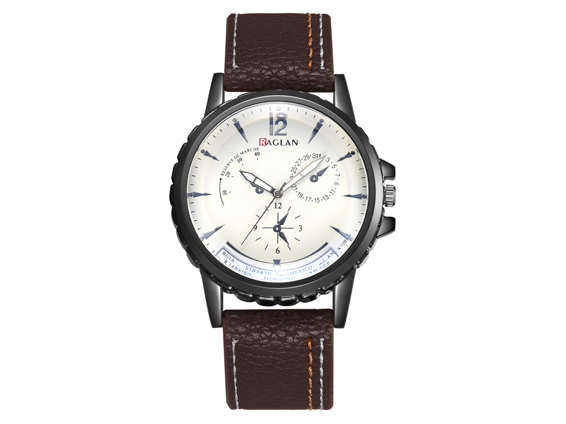 Relógio masculino de quartzo com pulseira de PU, estilo casual e elegante para negócios, marrom escuro.