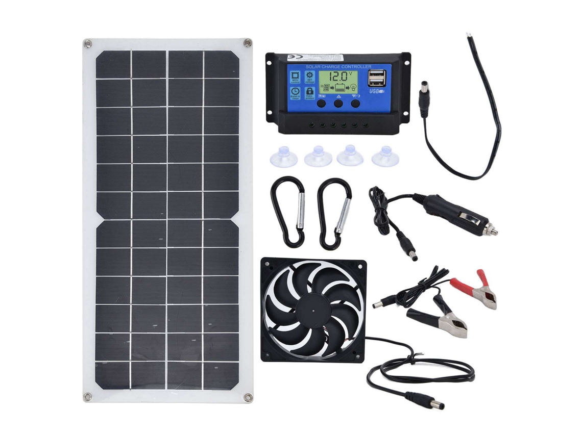 Kit de painel solar de 10 W com controlador de 10 A e ventilador de exaustão para carro Primerox