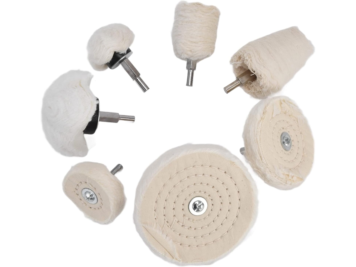 Kit De 7 Peças Com Rodas Polimento, Furadeira Flanela Algodão Haste