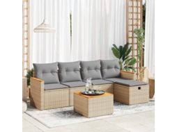 Vidaxl 6 Pcs Conjunto De Sofás P/ Jardim Com Almofadões Vime Pe Bege