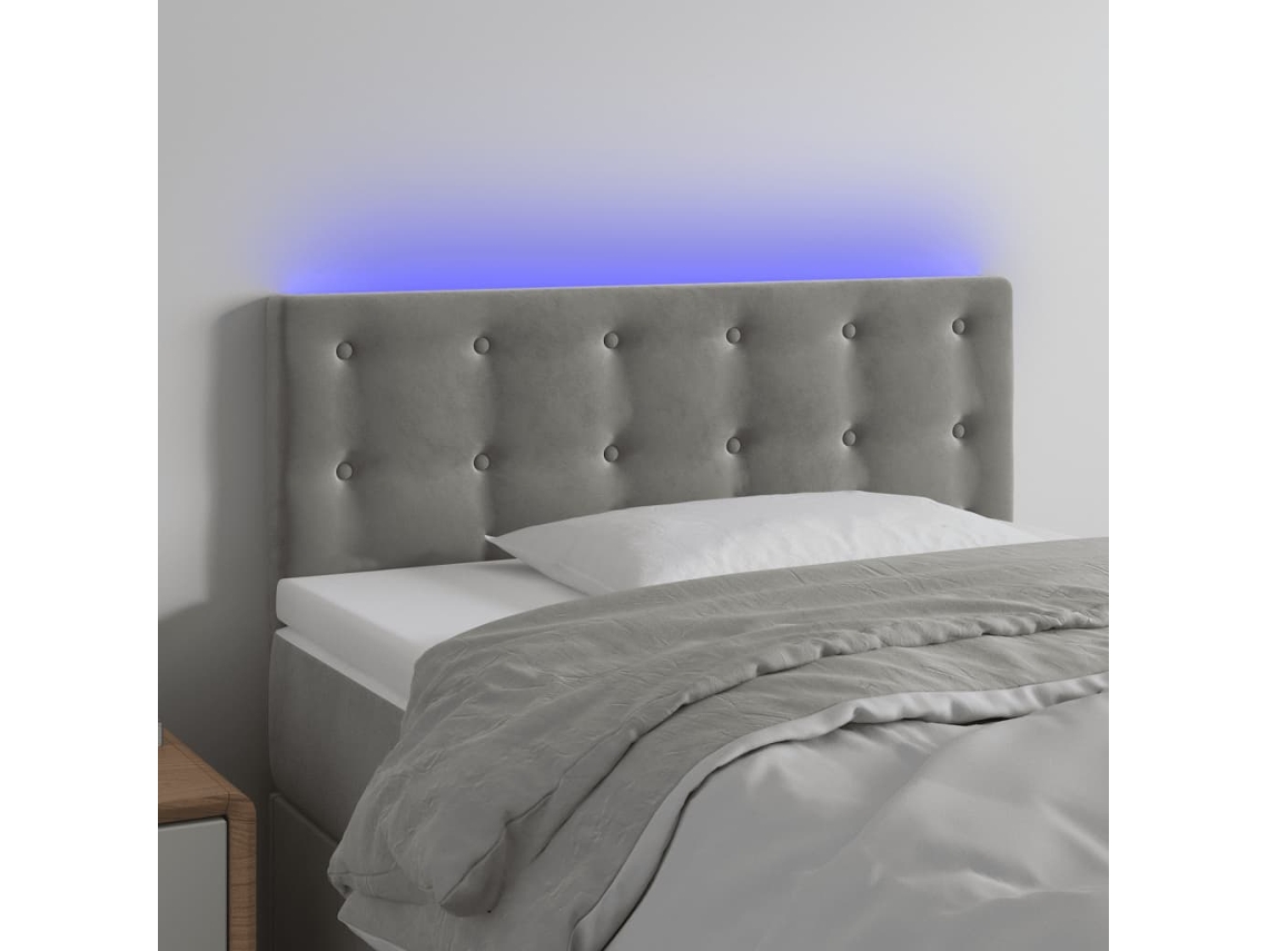 Vidaxl Cabeceira De Cama C/ Luzes Led Veludo 80x5x78/88 Cm Cinza-claro
