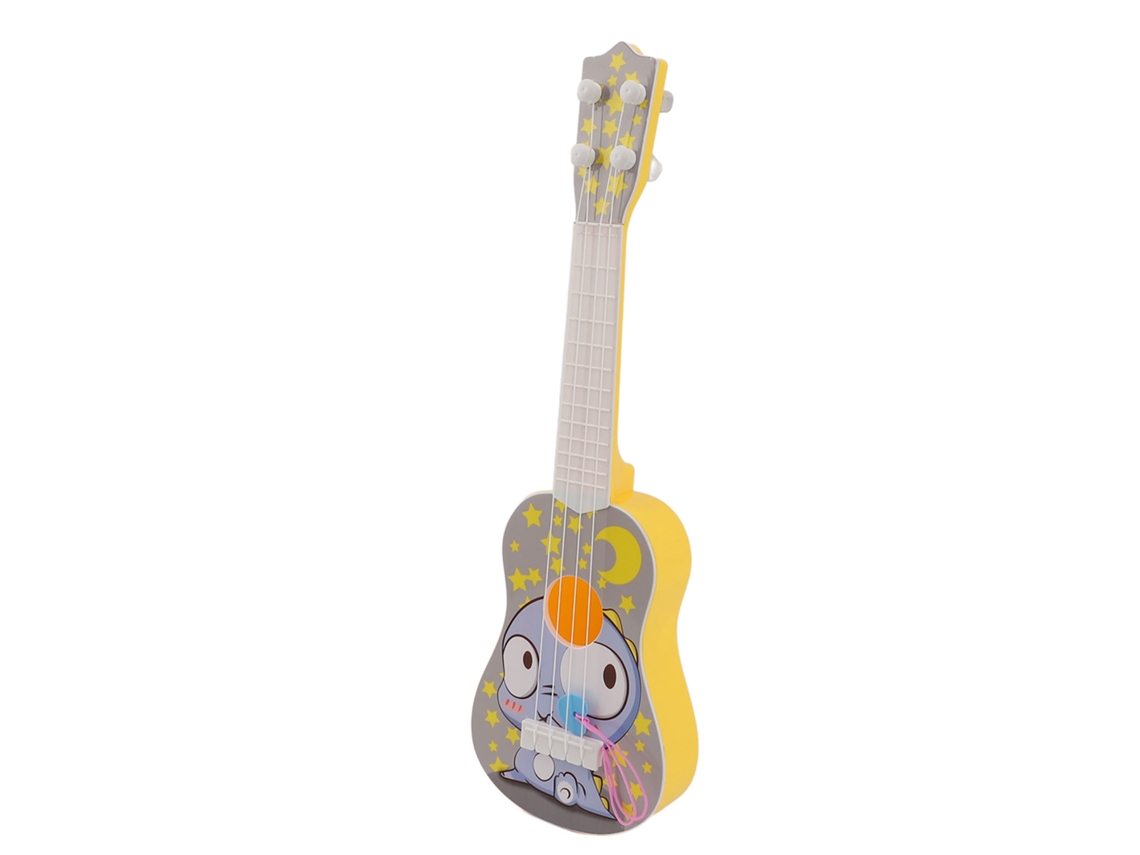 Brinquedo Ukulele Simulado Infantil Com 4 Cordas Ajustáveis Musical Cartoon Amarelo