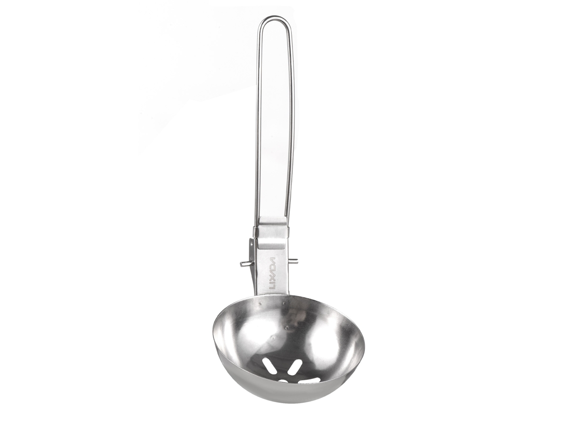 Colher Furada Inox Longa para Camping Plegável