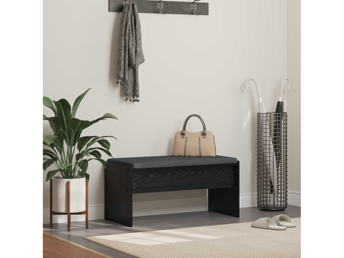 Vidaxl Banco De Hall Com Almofada Carvalho Preto 83 X 38 X 40 Cm