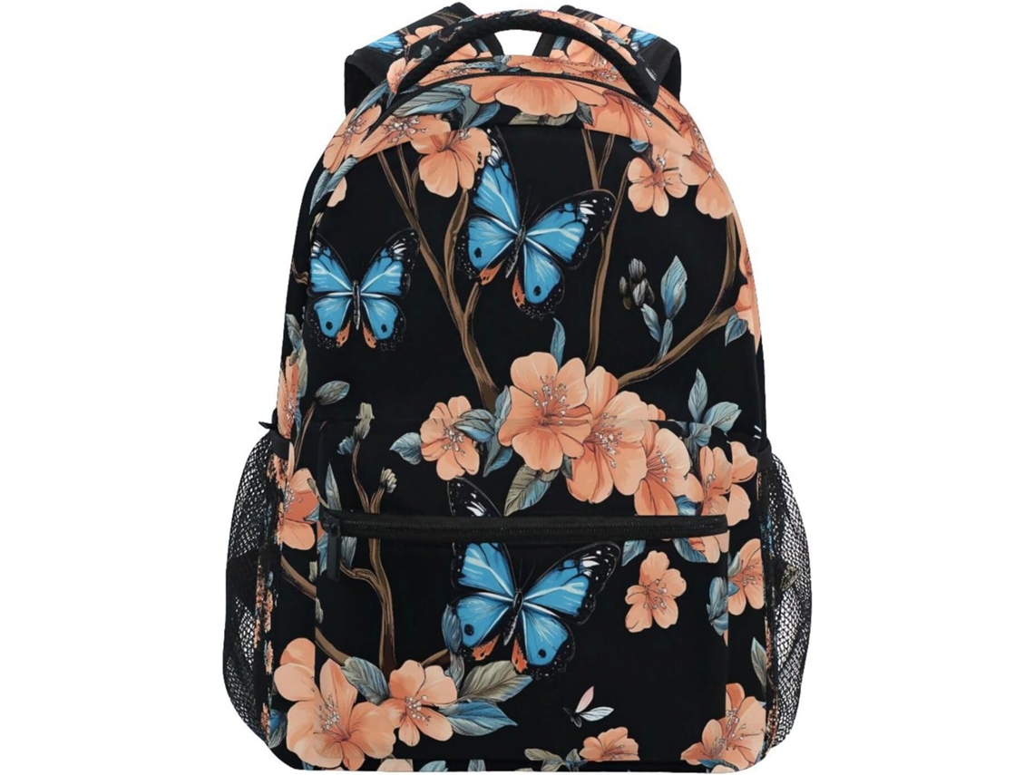 Mochila Japonesa Com Estampa De Borboletas E Flores Cerejeira, Escolar Clássica, Resistente Para