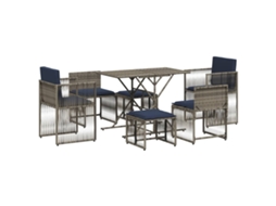 Conjunto de Jantar para Jardim com 7 Peças e Almofadas em Rattan Sintético Cinza MAISON EXCLUSIVE