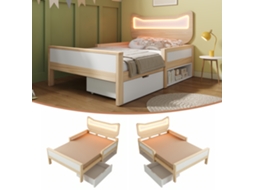 Cama Infantil Orelhas Gato Led Rgb Gaveta Flexível Branco Carvalho