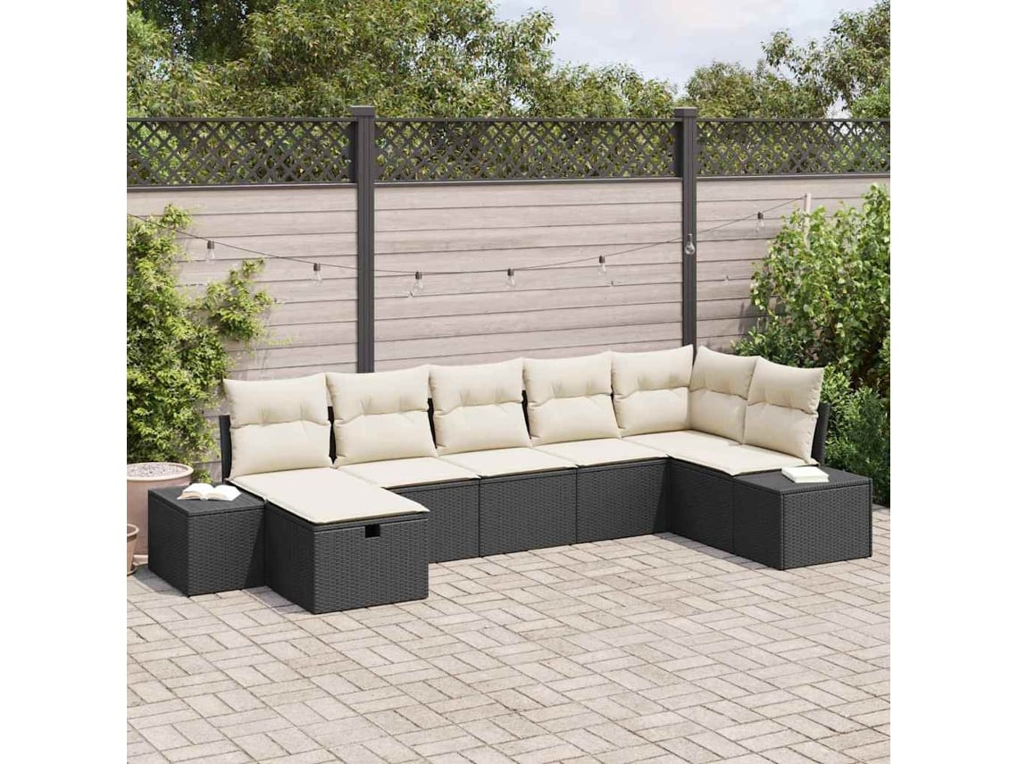 Conjunto De Sofá De Jardim 7 Pcs Preto 55 X 62 X 69 Cm Haochrymec