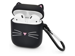 2026 capa de Silicone Macia para Airpods 1/2, Protetora Anti impacto com Design de Gato 3d e Chaveiro