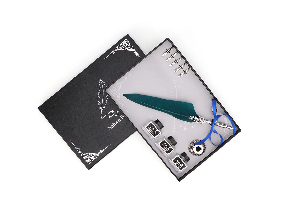 Set de Regalo Pluma de Pluma Calligrafía Retro 8 Piezas Con Tinta para Suministros Escolares Y Escritura (verde)