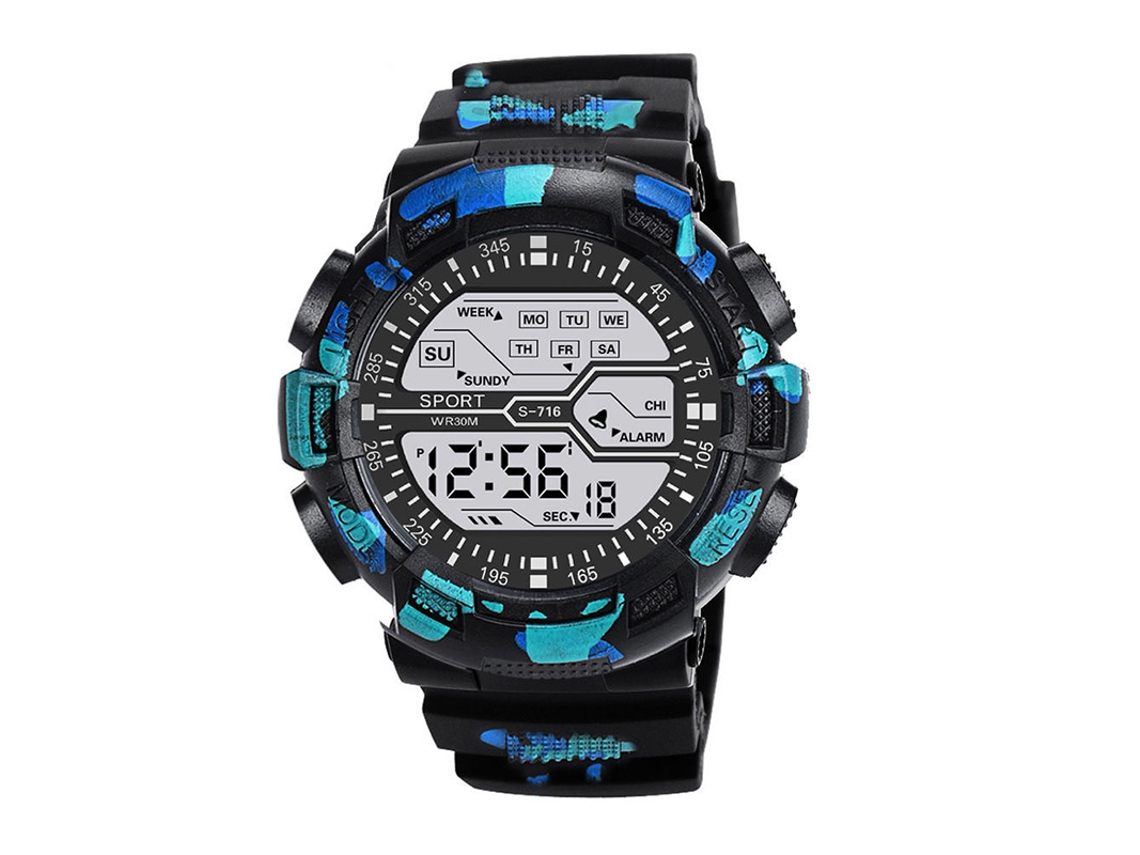 Relógio Esportivo Multifuncional Masculino , com Visor Led Grande, À Prova D'água e Luminoso. MDUG (azul Camuflado)