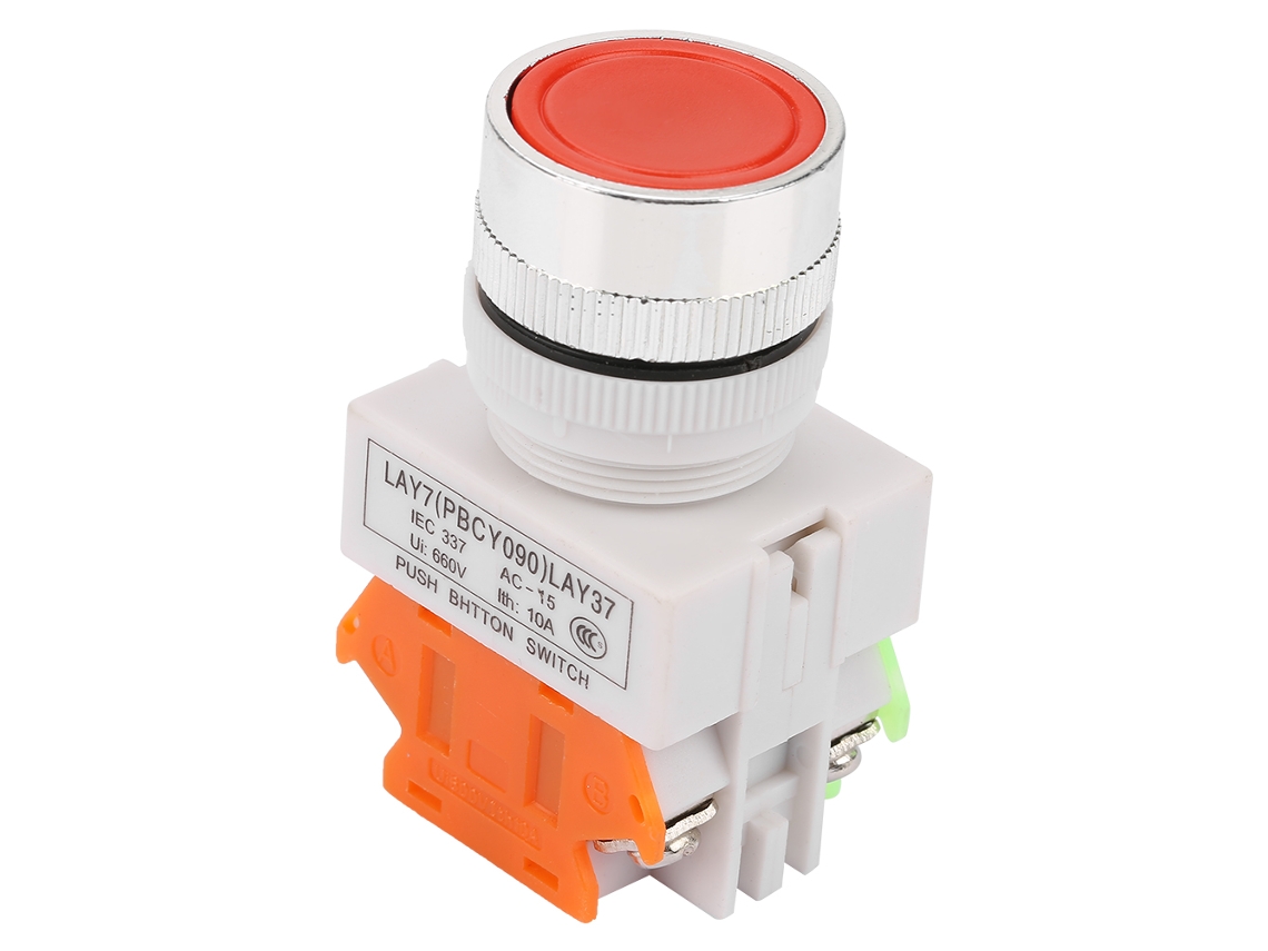 Interruptor De Botão Com Trava Automática De Cabeça Plana Vermelho 22mm Montagem Lay37-11bnzs