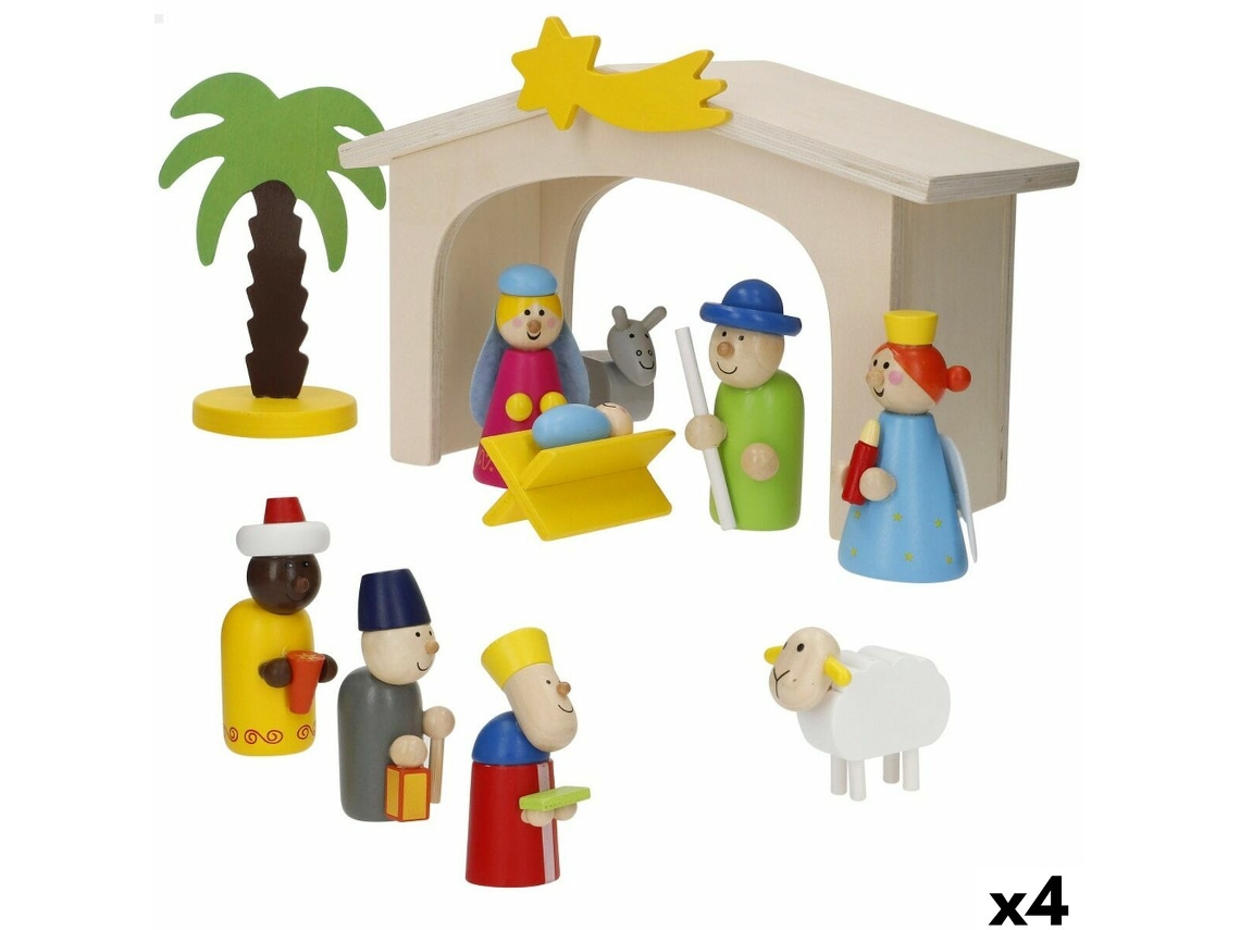 Presépio De Natal Woomax Madeira Plywood 23 X 16 X 11 Cm (4 Unidades)