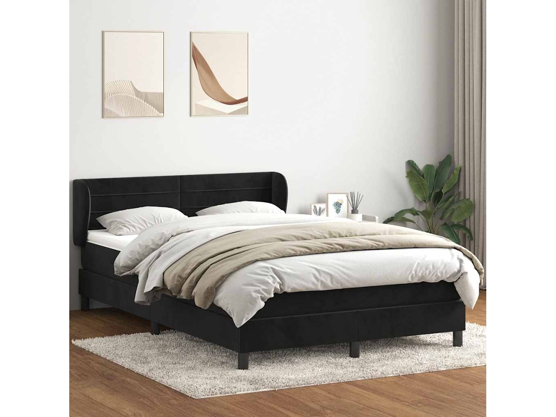 Cama Com Molas/colchão 160x210 Cm Veludo Preto