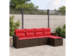 Vidaxl Conjunto De Sofá De Jardim De 5 Peças Com Almofadas Em Rattan Sintético Marrom