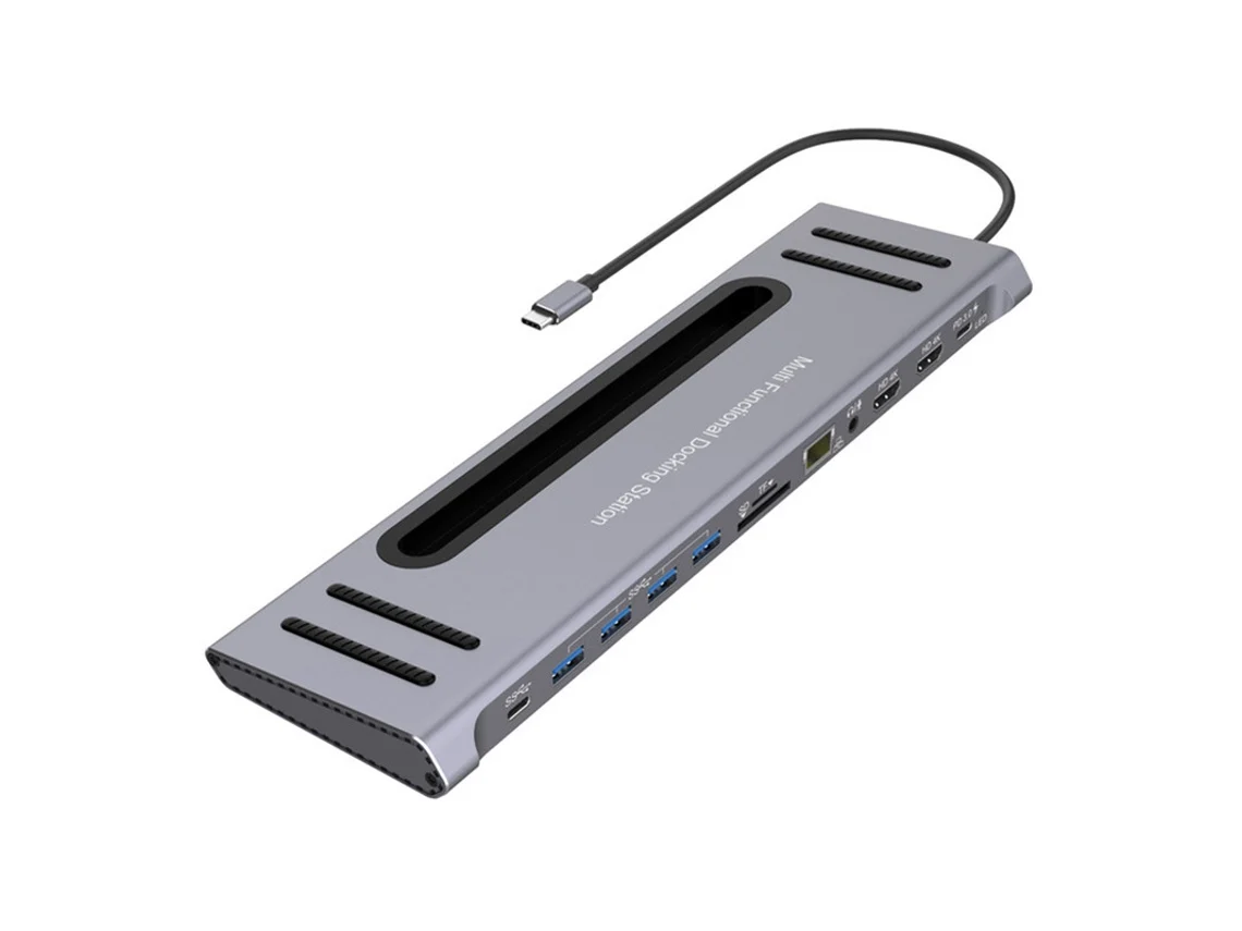 Yizhood 12 em 1 USB C Hub Tipo C Docking Station Dual HDMI Suporte 4k Rj45 Ethernet Pd 3.0 Carregamento rápido para Macbook Ipad Phone Cinza